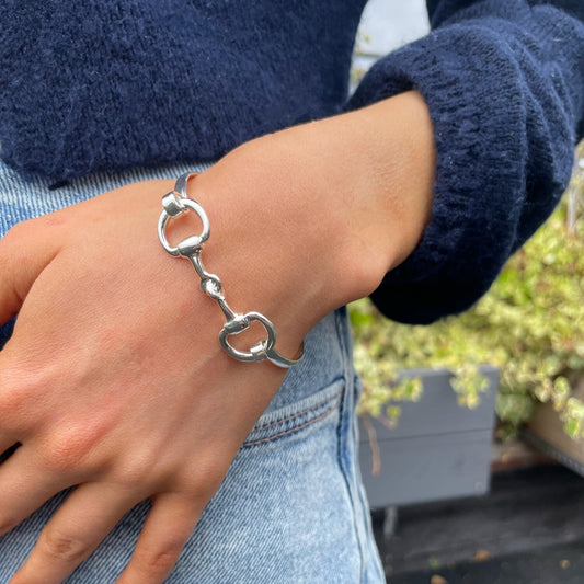 Large Wrist Bangle Silver Horsebit Bangle Horse Bit Bangle Snaffle Bit Bracelet Engraved Equestrian Bracelet Horsebit Silver Bangle Bracelet