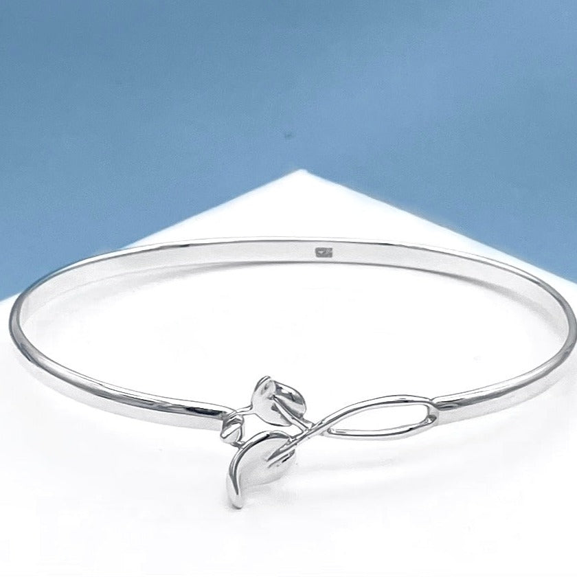 Leaf Sterling Silver Small Wrist Bracelet Bangle