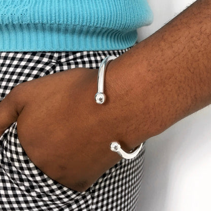 Surfer Silver Bangle Cuff with Round Ends