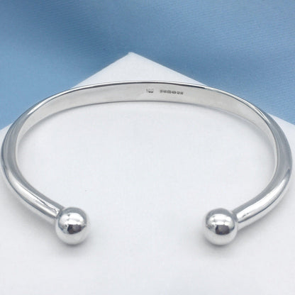 Surfer Silver Bangle Cuff with Round Ends